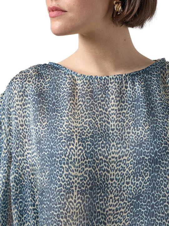 Γυναικεία Μπλούζα Μακρυμάνικη Animal Print Animal Print Μπλε