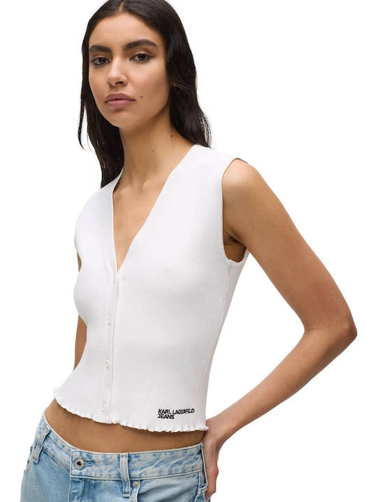 Karl Damen Ärmelloser Pullover Weiß