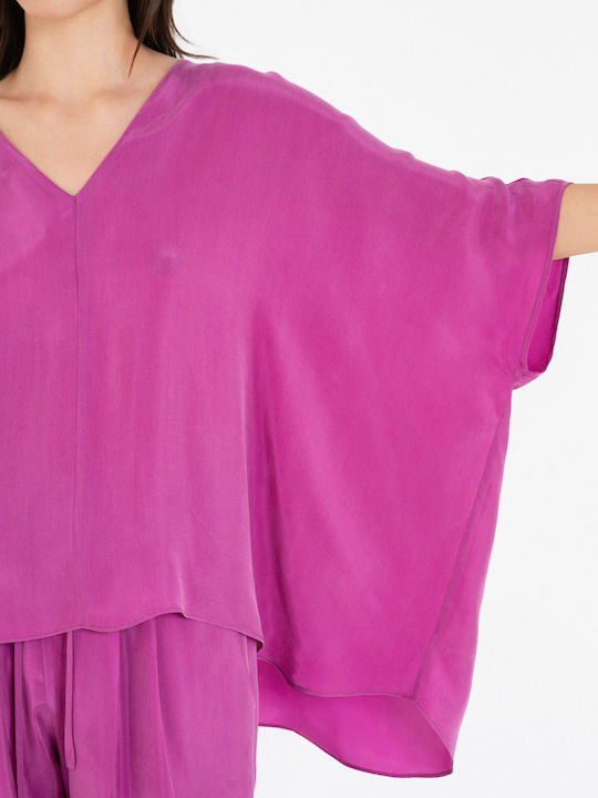 Women's Blouse with V-Neck Pink