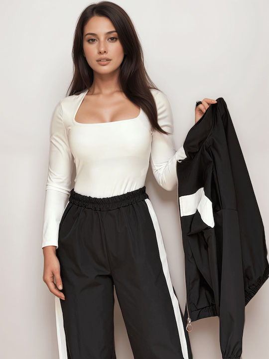 Women's Black Set with Striped Trousers