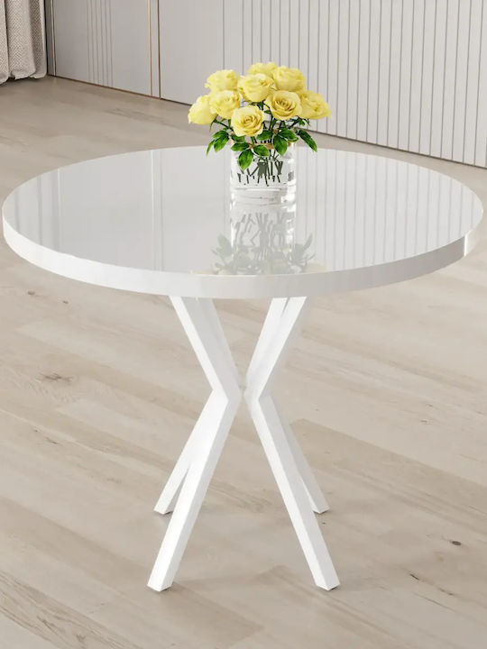 Round Kitchen Table Agnes White Glossy 90x90x73cm