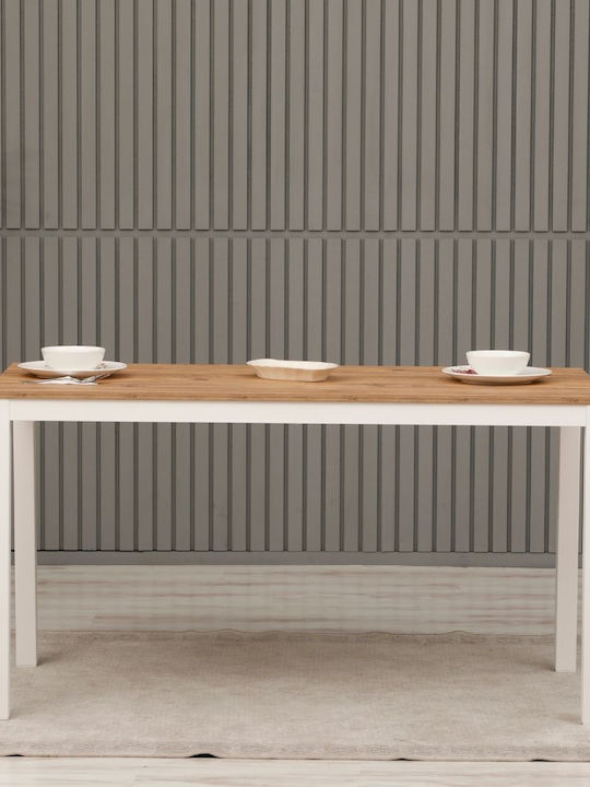 Masă Albă Pentru Sala De Mese Cu Suprafață Din Stejar 140x70x75cm