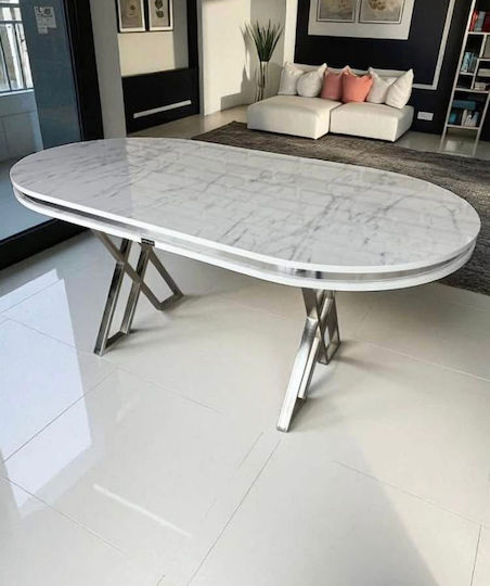MDF Esstisch Mit Weißer Marmoroptik Und Silberner Basis 170x90x75cm