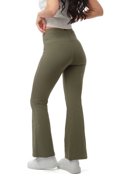 Khaki High Rise Flared Leggings