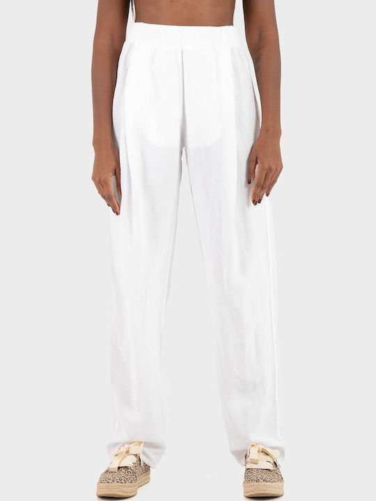 Women's Fabric Trousers in Carrot Fit White