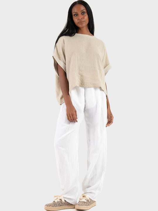 Women's Fabric Trousers in Carrot Fit White