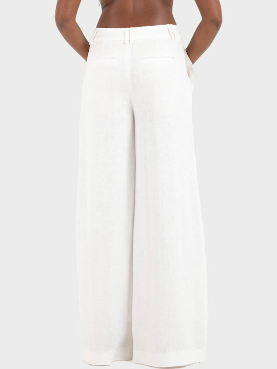 Дамски Ленен Панталон Off White