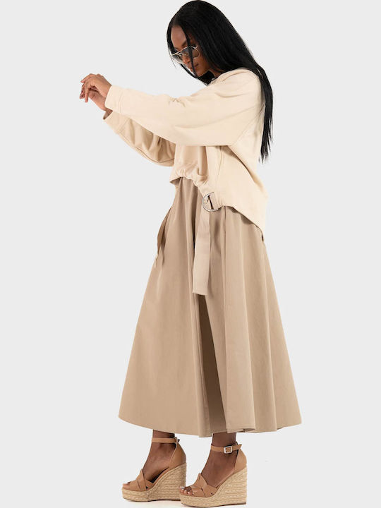 Midi Φόρεμα Μακρυμάνικο Beige