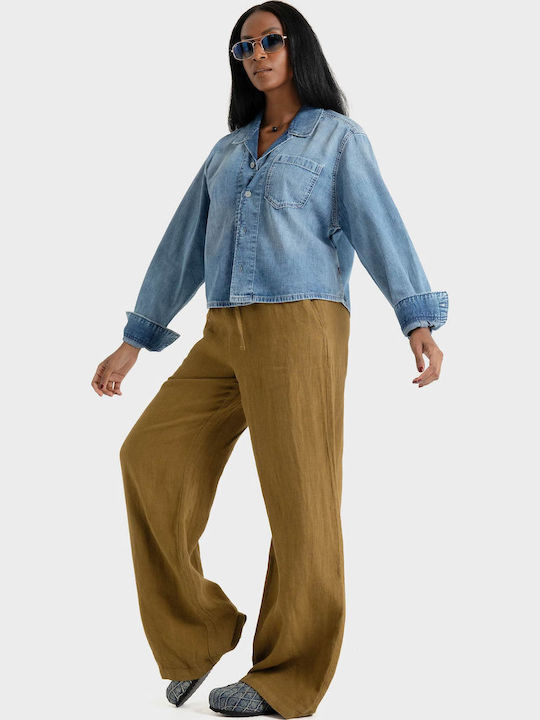 Long Sleeve Women's Shirt Medium Aged Denim