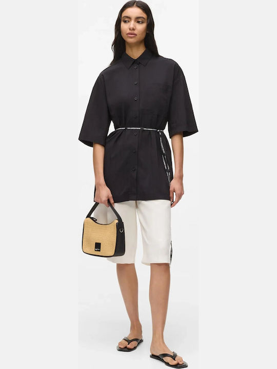 Short Sleeve Women's Denim Shirt Black
