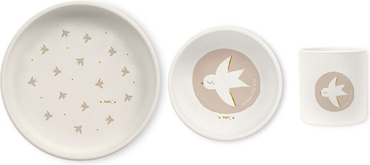 Saro Fly Free Silicone Baby & Kids Feeding Set with Anti-Slip Beige Base 3 Pieces