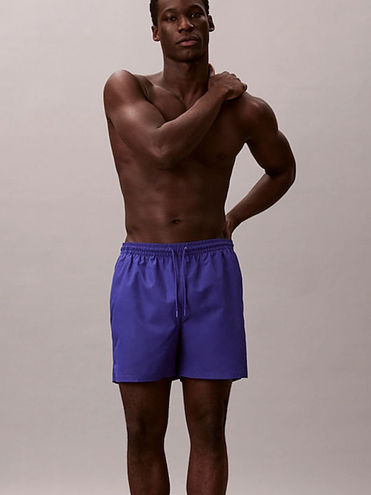 Medium Drawstring Men's Swimwear Shorts Blue River Fog with Patterns