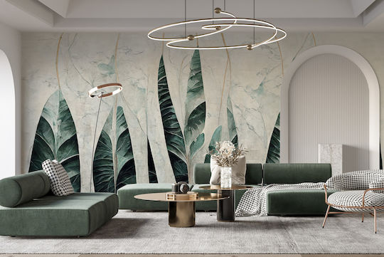 Moderne Elegante Urbane Blätter Dschungel Marmor Grün Weiß Fototapete