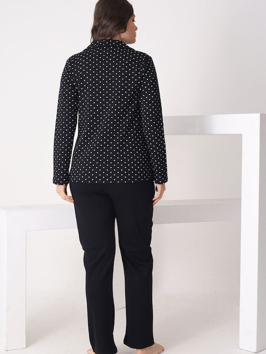 Pijamangel Winter Damen-Schlafanzug-Set Schwarz
