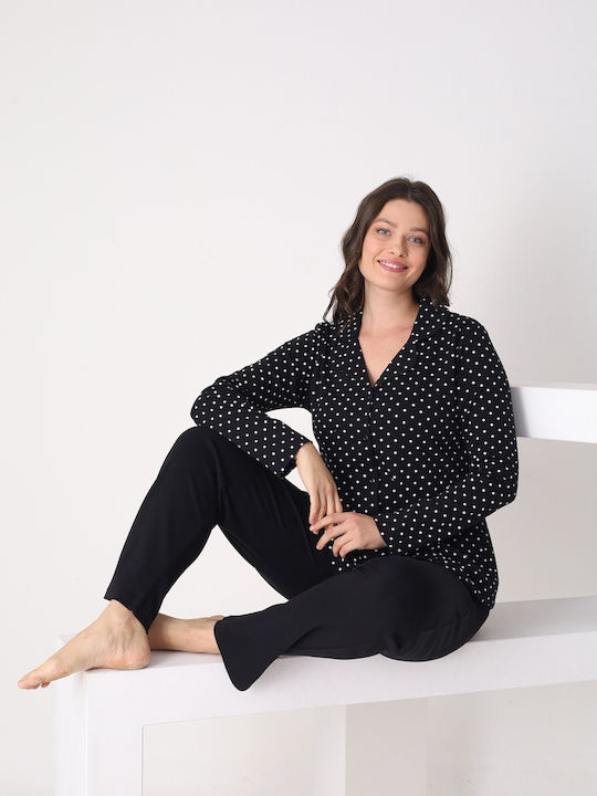 Pijamangel Winter Damen-Schlafanzug-Set Schwarz