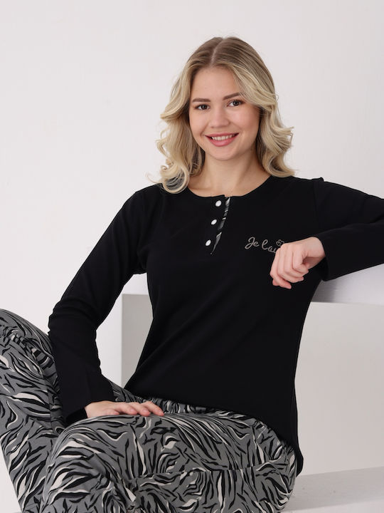 Pijamangel Set De Pijamale Dama De Iarnă Negru Pangel2205
