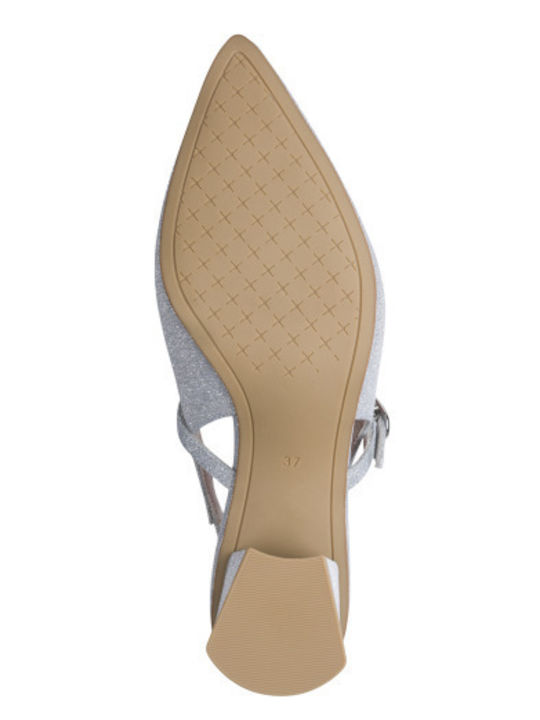 Leder Spitze Zehe Pumps Silber
