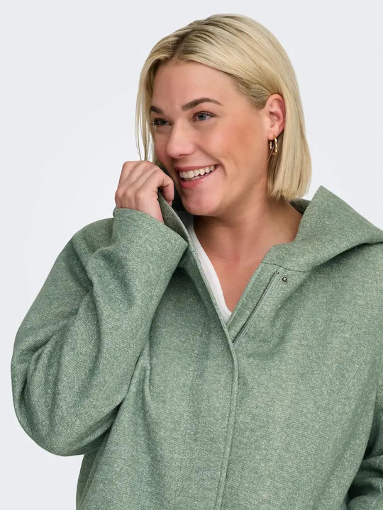 Wool Women's Green Half Coat with Hood