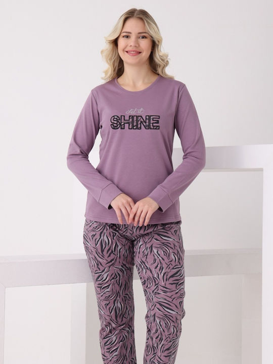 Pijamangel Set De Pijamale Dama De Iarnă Violet Deschis Pangel2204