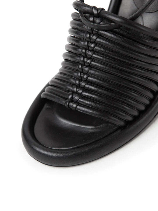 Damen Sandalen Aus Leder Schwarz