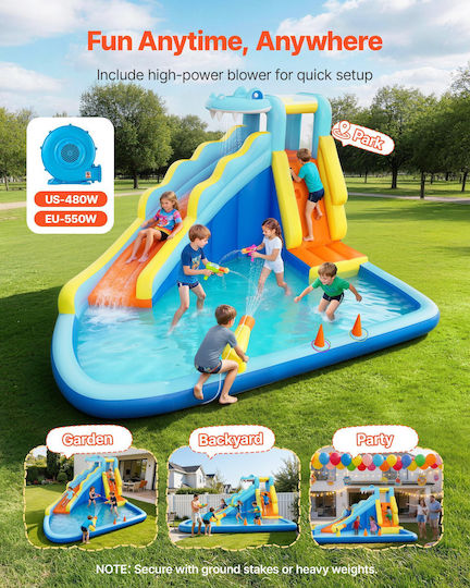 Vevor Inflatable Splash & Play Castle with Slide for Ages 3+