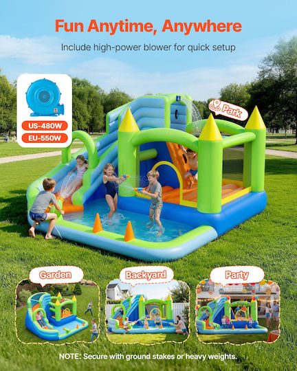 Vevor Φουσκωτό Splash & Play Κάστρο με Τραμπολίνο & Τσουλήθρα για 3+ Ετών