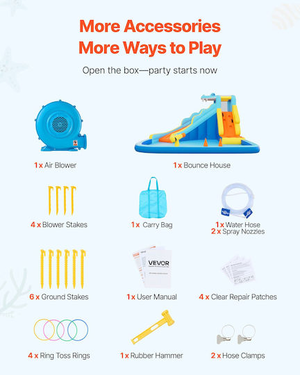 Vevor Inflatable Splash & Play Castle with Slide for Ages 3+
