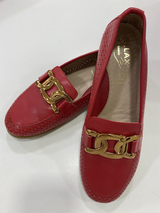 Leather Women's Moccasins in Red Colour
