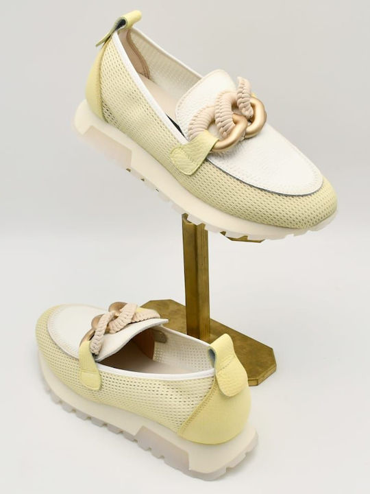 Δερμάτινα Γυναικεία Loafers σε Κίτρινο Χρώμα