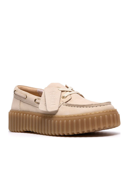 Torhill Leather Women's Boat Shoes in Beige Colour