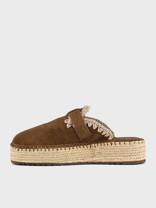Suede Damen Pantoletten mit Niedrigem Absatz in Brauner Farbe