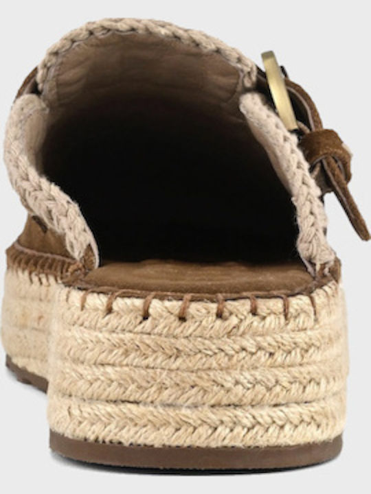 Suede Damen Pantoletten mit Niedrigem Absatz in Brauner Farbe