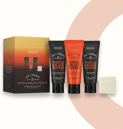 The Scottish Fine Soaps Thistle & Black Pepper Skin Care Set for Body Cleaning 4 Pieces