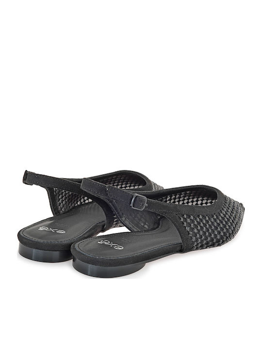 Suede Γυναικείες Μπαλαρίνες Slingback σε Μαύρο Χρώμα