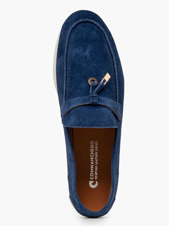 Leather Women's Loafers In Blue Color