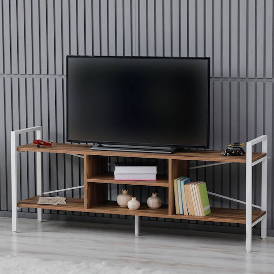 Pătrat Alb-Nuc Bancă TV Cu 3 Rafturi De Depozitare 160x39x65cm