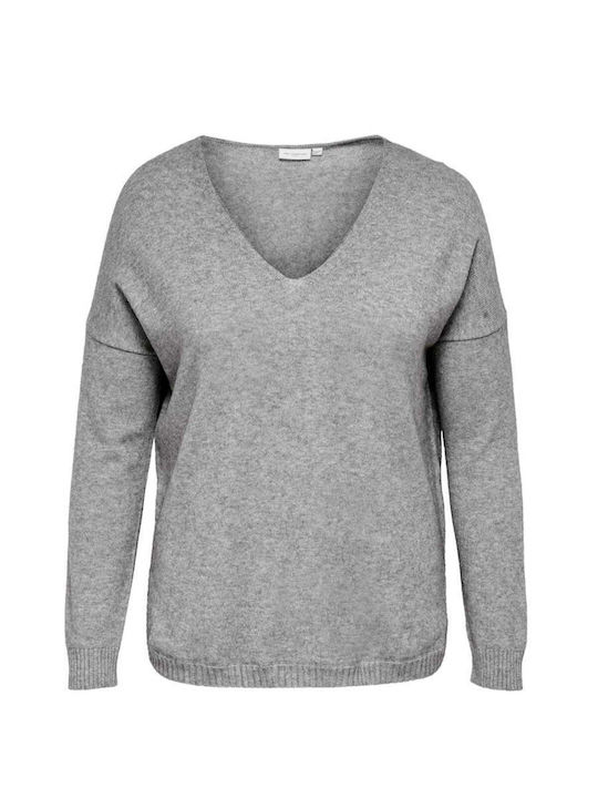Damen Langärmeliges Pullover mit V-Ausschnitt Grau