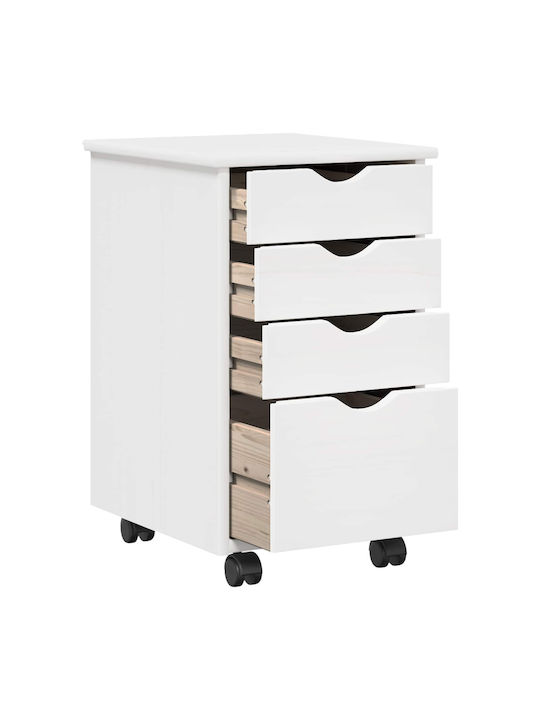 Office Cabinet Made of Solid Wood with Wheels & Drawers White 34x39x56cm