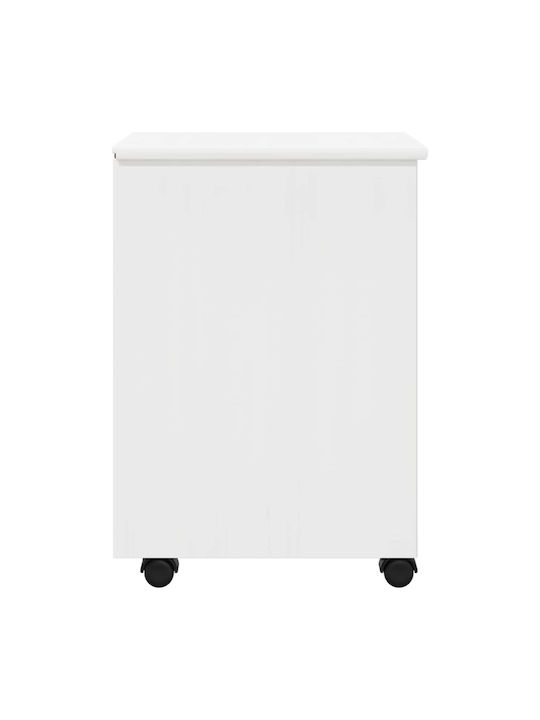 Office Cabinet Made of Solid Wood with Wheels & Drawers White 34x39x56cm