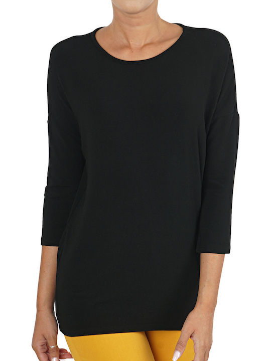 Women's Blouse with 3/4 Sleeve & Boat Neckline Black