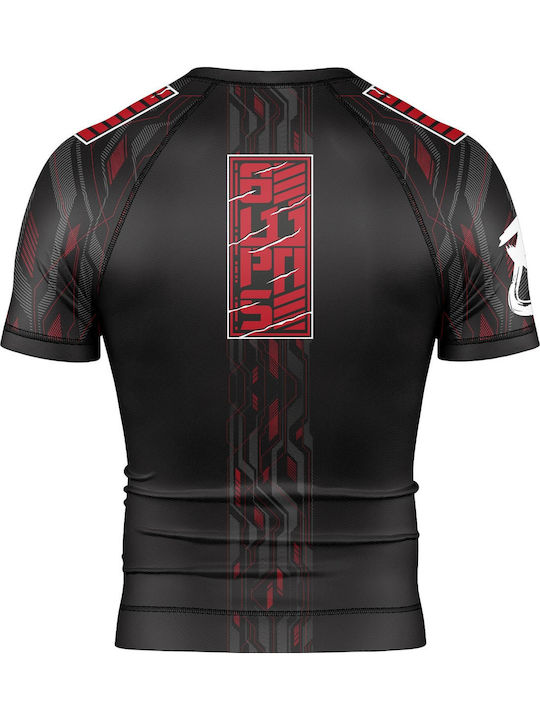 8 Weapons Männer Kampfkunst Kurzarm Kampfsportshirt 8300022-4-BKRE für Jiu-Jitsu Schwarze