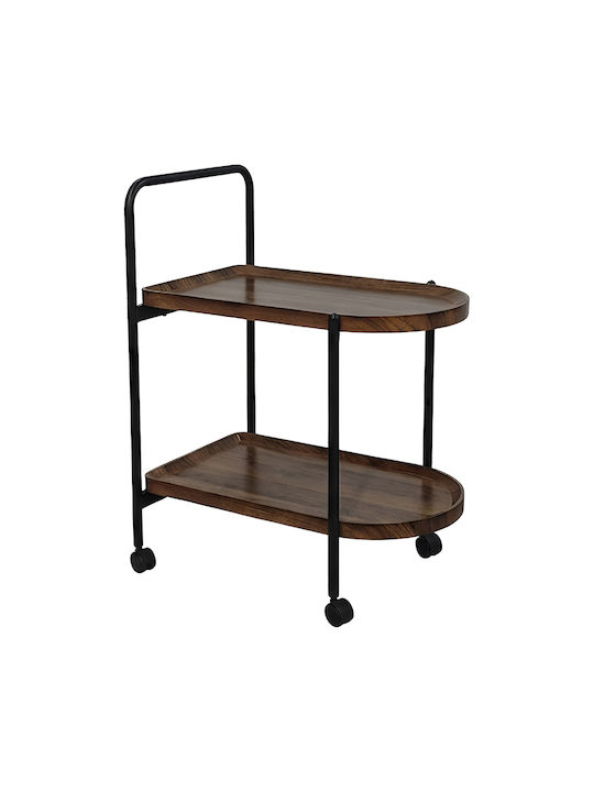 Oval Side Table Whelea Wooden with Wheels Walnut-Black W60xL40xH69cm