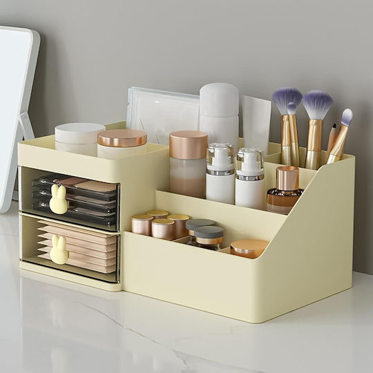 Office Storage Box Alista Home Makeup Stationery Cosmetic Organizer 2 Drawers Multiple Compartments Bunny Model Plastic 27.5x15.5x12 Cm Cream