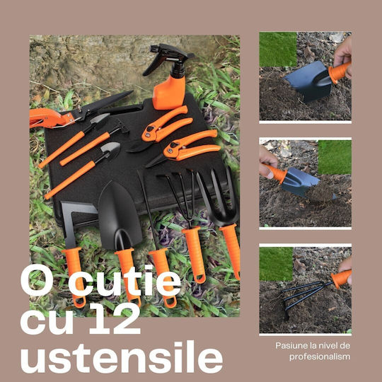 Set 12 Accesorii Grădinărit Alista Home Geantă Depozitare Inclusă Oțel Inoxidabil 37 X 27 Cm Portocaliu