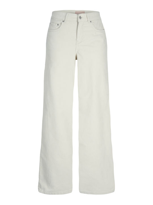 Women's High-waisted Fabric Trousers in Wide Line White