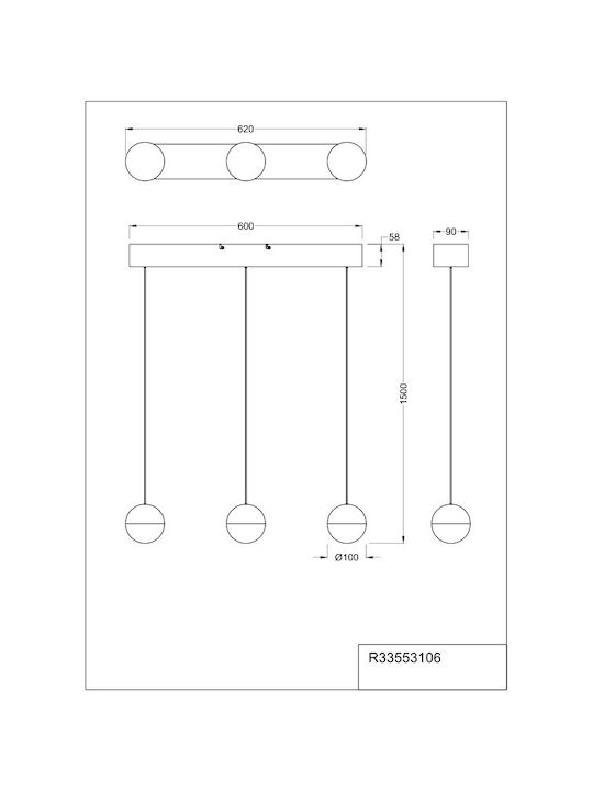 Trio Lighting Κρεμαστό Φωτιστικό Ασημί
