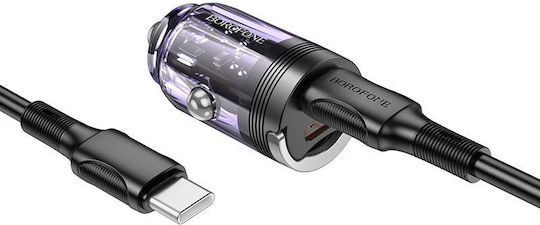 Borofone Auto-Ladegerät 36W 3A Schnellladung mit Anschlüssen: 2xType-C mit Kabel Blitzschlag Lila Farbe