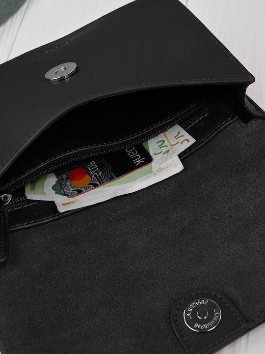 Leder Damen Schultertasche Schwarz