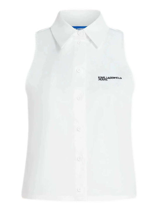 Sleeveless Women's Denim Shirt White