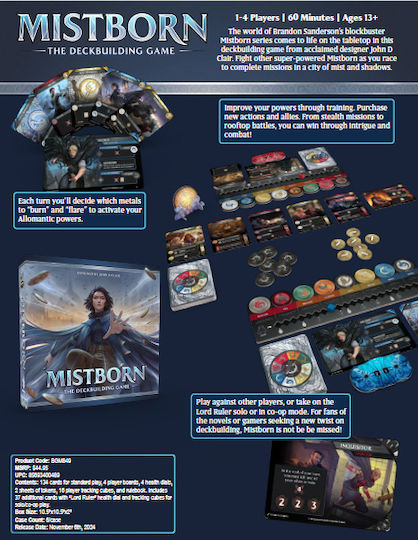 Mistborn Deckbuilding Game - Forge Alliances in Epic Metal-Burning Battles - Juego de Cartas cooperativo por el diseñador John - Juego estratégico inmersivo
